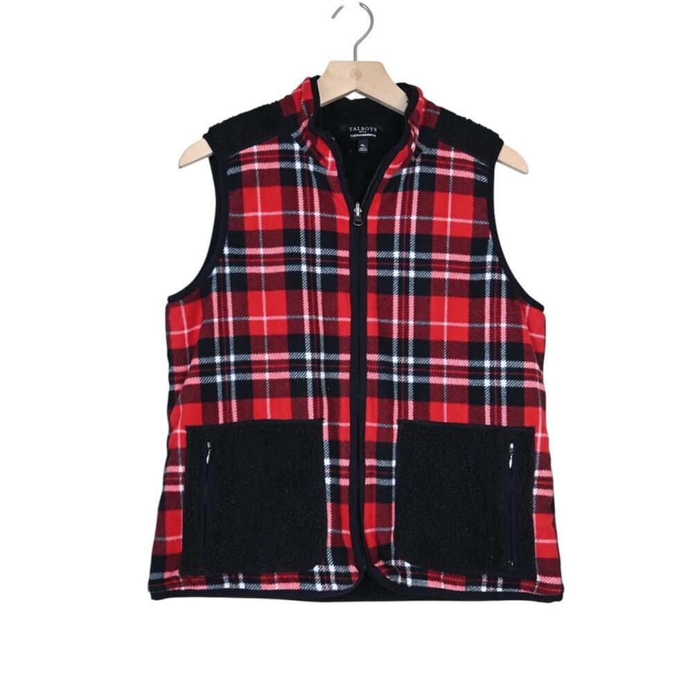 Talbots Thermawear Womens MP Reversible Zip Front Fleece Lined Plaid Vest